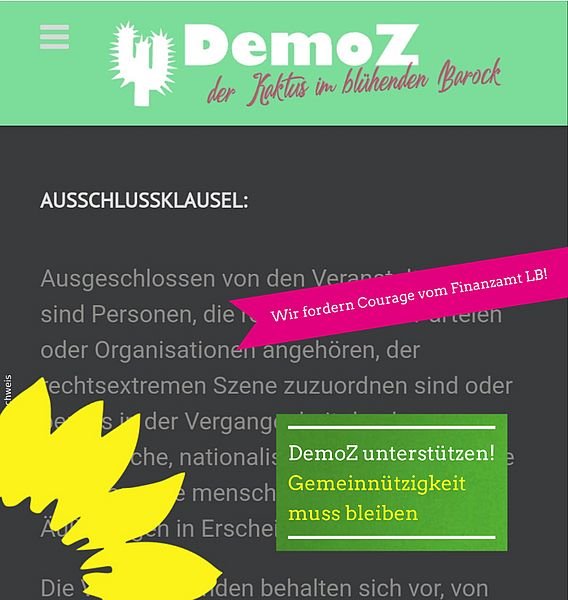 Sharepic mit der Aufschrift: DemoZ unterstützen. Gemeinnützigkeit muss bleiben