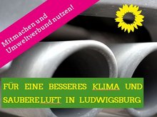 Sharepic mit Nahaufnahme eines Autoauspuffs, darauf die Aufschrift: Für ein besseres Klima und saubere Luft in Ludwigsburg.