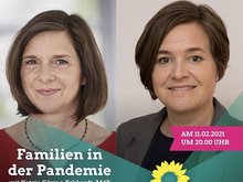 Sharepic mit Porträtfotos von Silke Gericke und Katrin Goering-Eckardt, Aufschrift: Familien in der Pandemie