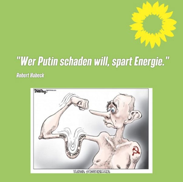 Sharepic mit einer Karikatur von Wladimir Putin, dessen rechter Oberarmmuskel durchhängt