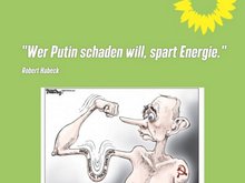 Sharepic mit einer Karikatur von Wladimir Putin, dessen rechter Oberarmmuskel durchhängt