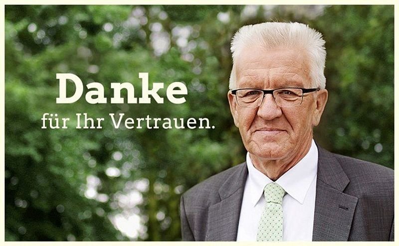 Foto von Winfried Kretschmann mit der Aufschrift: Danke für Ihr Vertrauen